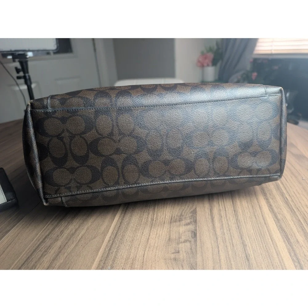 Coach Signature Zip Top Tote Bag Brown Black Canvas Leather Purse/Wallet F58318